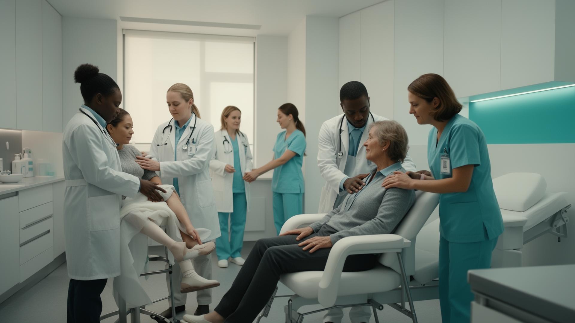 Profissionais da saúde cuidando de pacientes